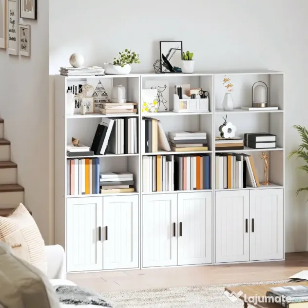 HOMCOM Bibliotecă cu Rafturi Deschise și Dulap cu Raft Reglabil Alb | Aosom Romania
