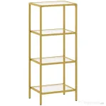 HOMCOM Raft cu 4 Niveluri Minimal din Metal și Sticlă Temperată, 40x30x96,5 cm, culoare Aurie