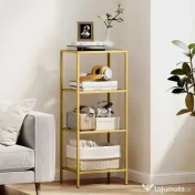 HOMCOM Unitate de Rafturi cu 4 Nivele, Raft de Sticlă, Raft de Stocare Vertical pentru Sufragerie, Birou Acasă, Dormitor, Baie, Tonuri de Aur | Aosom Romania