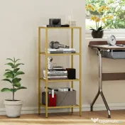 HOMCOM Unitate de Rafturi cu 4 Nivele, Raft de Sticlă, Raft de Stocare Vertical pentru Sufragerie, Birou Acasă, Dormitor, Baie, Tonuri de Aur | Aosom Romania