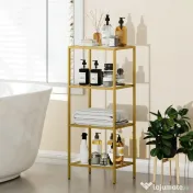 HOMCOM Unitate de Rafturi cu 4 Nivele, Raft de Sticlă, Raft de Stocare Vertical pentru Sufragerie, Birou Acasă, Dormitor, Baie, Tonuri de Aur | Aosom Romania