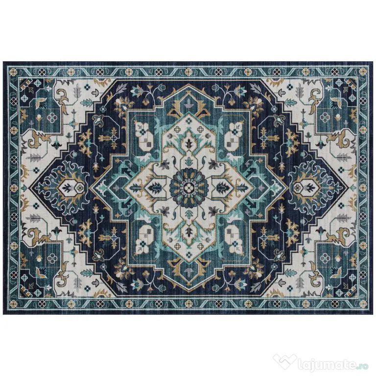 HOMCOM Covor Boho Antiderapant și Lavabil, Scurt, pentru Living și Cameră, 230x160 cm, Multicolor
