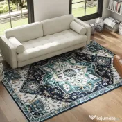 HOMCOM Covor Boho Antiderapant și Lavabil, Scurt, pentru Living și Cameră, 230x160 cm, Multicolor