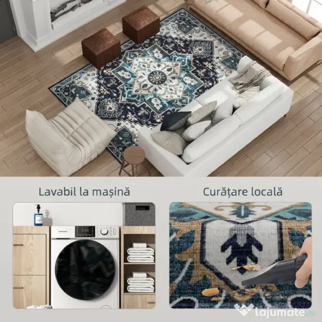 HOMCOM Covor Boho Antiderapant și Lavabil, Scurt, pentru Living și Cameră, 230x160 cm, Multicolor