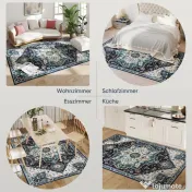 HOMCOM Covor Boho Antiderapant și Lavabil, Scurt, pentru Living și Cameră, 230x160 cm, Multicolor