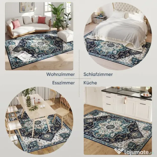HOMCOM Covor Boho Antiderapant și Lavabil, Scurt, pentru Living și Cameră, 230x160 cm, Multicolor