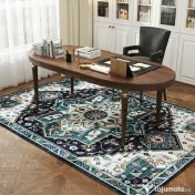 HOMCOM Covor Boho Antiderapant și Lavabil, Scurt, pentru Living și Cameră, 230x160 cm, Multicolor