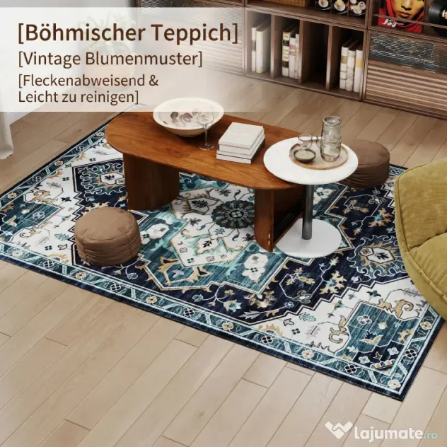 HOMCOM Covor Boho Antiderapant și Lavabil, Scurt, pentru Living și Cameră, 230x160 cm, Multicolor