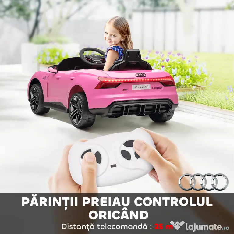 HOMCOM Mașină Electrică pentru Copii de 5 Ani cu Licență Audi cu Telecomandă Roz | Aosom Romania