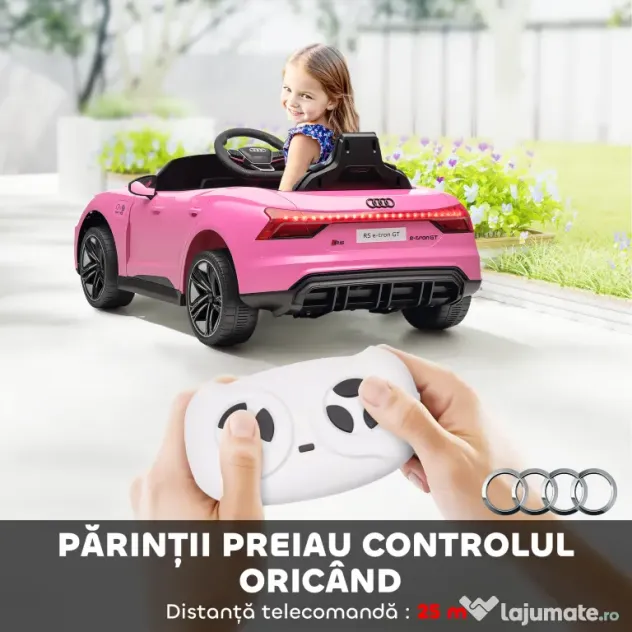 HOMCOM Mașină Electrică pentru Copii de 5 Ani cu Licență Audi cu Telecomandă Roz | Aosom Romania