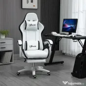 Vinsetto Scaun Gaming Reglabil pe Înălțime, Rabatabil și cu Suport pentru Picioare, Alb | Aosom Romania 