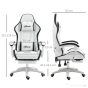 Vinsetto Scaun Gaming Reglabil pe Înălțime, Rabatabil și cu Suport pentru Picioare, Alb | Aosom Romania 