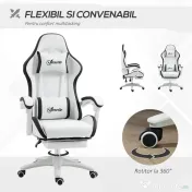 Vinsetto Scaun Gaming Reglabil pe Înălțime, Rabatabil și cu Suport pentru Picioare, Alb | Aosom Romania 