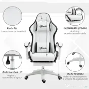 Vinsetto Scaun Gaming Reglabil pe Înălțime, Rabatabil și cu Suport pentru Picioare, Alb | Aosom Romania 