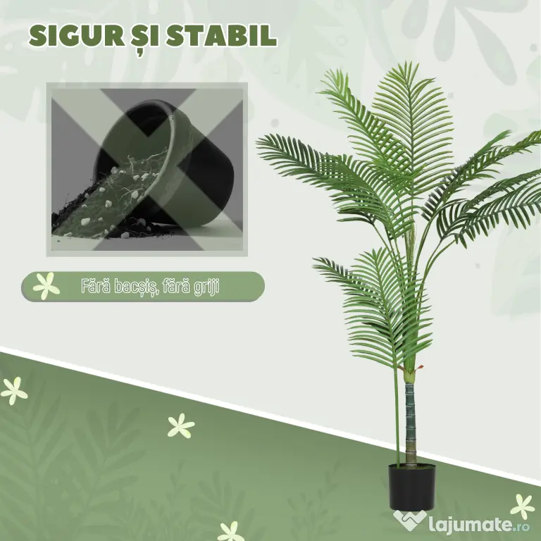 HOMCOM Palmă Artificială Areca înaltă de 150 cm, Plantă Falsă Realistă pentru Interioare cu Vas, Decorațiune pentru Casă și Birou, Verde | Aosom Romania