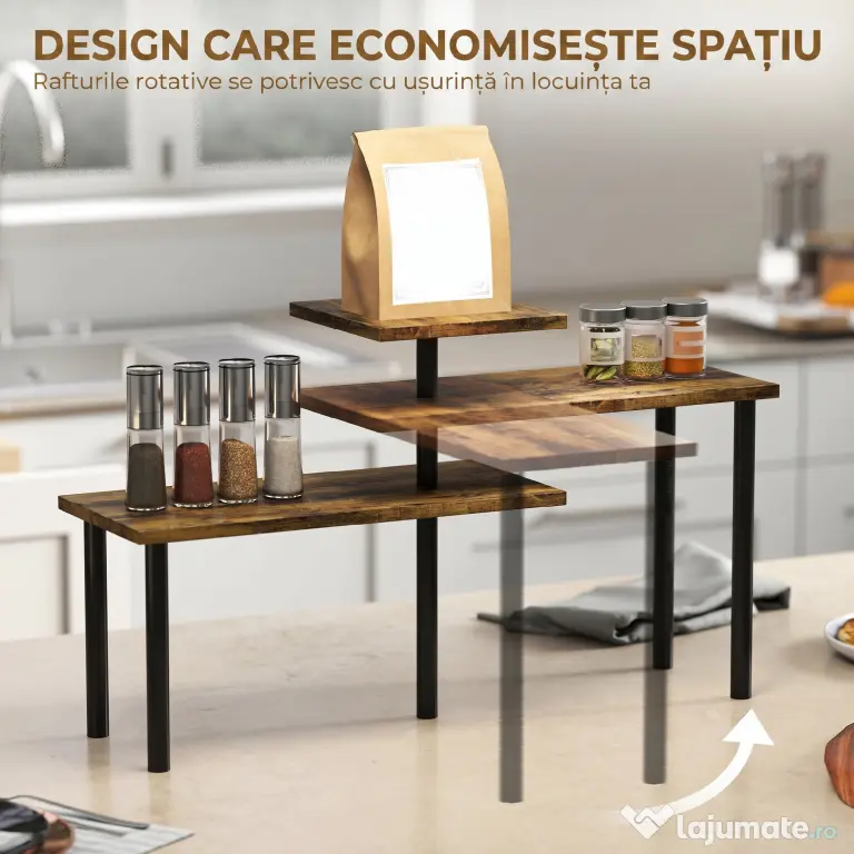 HOMCOM Raft de bucătărie cu 3 niveluri pivotante din lemn și oțel, Maro rustic | Aosom Romania