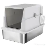 PawHut Extra Large din Oțel Inoxidabil, Litieră pentru Pisici cu Lopățică, Capac Rabatabil | Aosom Romania