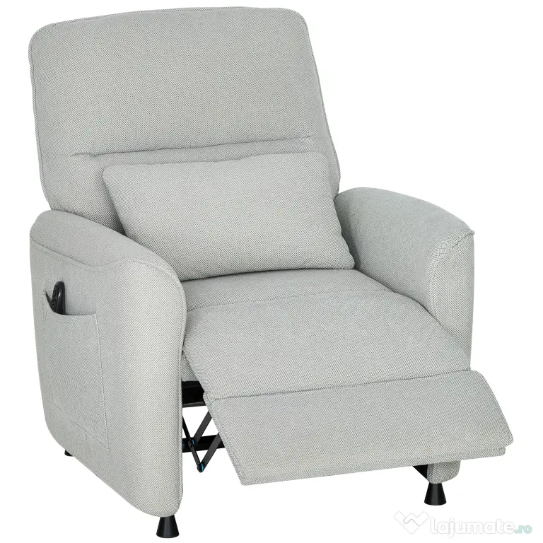 HOMCOM Fotoliu Relax Electric cu Masaj și Încălzire, Silențios, Reclinabil 150° în Cinilă cu Pernă, Funcție de Memorie, 2 Telecomenzi, Suport pentru Picioare pentru Living și Birou, Gri | Aosom Romania