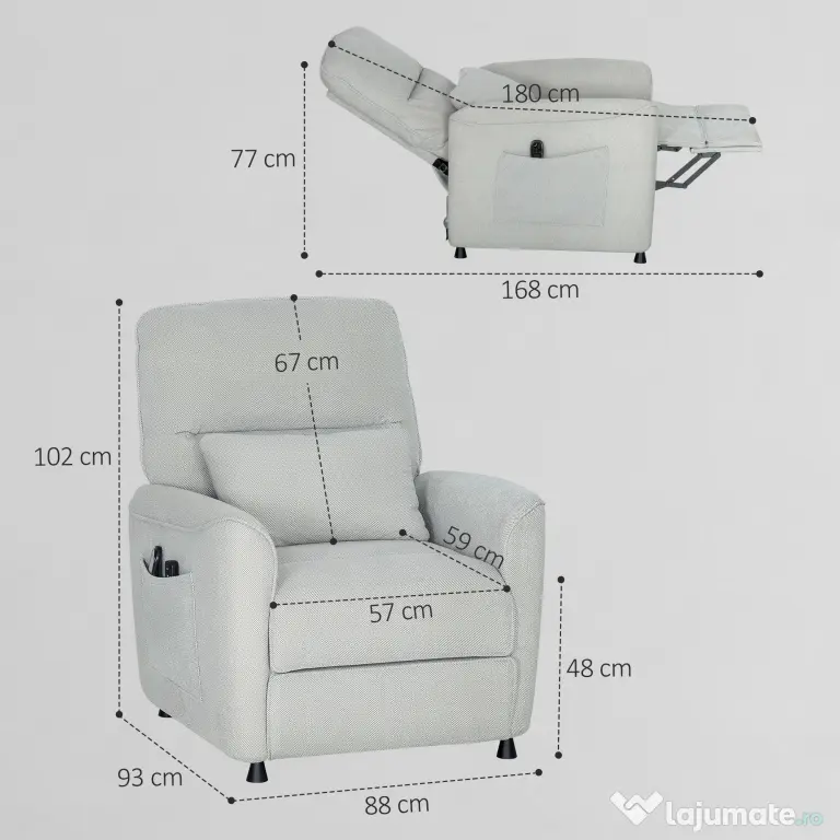 HOMCOM Fotoliu Relax Electric cu Masaj și Încălzire, Silențios, Reclinabil 150° în Cinilă cu Pernă, Funcție de Memorie, 2 Telecomenzi, Suport pentru Picioare pentru Living și Birou, Gri | Aosom Romania
