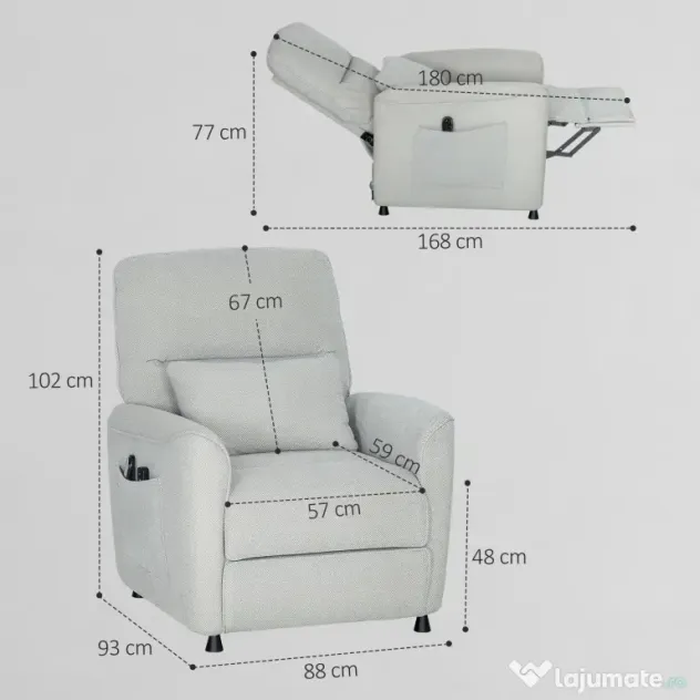 HOMCOM Fotoliu Relax Electric cu Masaj și Încălzire, Silențios, Reclinabil 150° în Cinilă cu Pernă, Funcție de Memorie, 2 Telecomenzi, Suport pentru Picioare pentru Living și Birou, Gri | Aosom Romania