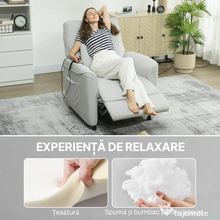 HOMCOM Fotoliu Relax Electric cu Masaj și Încălzire, Silențios, Reclinabil 150° în Cinilă cu Pernă, Funcție de Memorie, 2 Telecomenzi, Suport pentru Picioare pentru Living și Birou, Gri | Aosom Romania