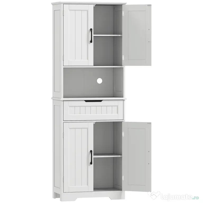 HOMCOM Mobilier de Bucătărie cu Sertar și 2 Dulapuri cu Rafturi Reglabile Alb | Aosom Romania