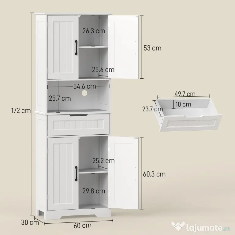 HOMCOM Mobilier de Bucătărie cu Sertar și 2 Dulapuri cu Rafturi Reglabile Alb | Aosom Romania