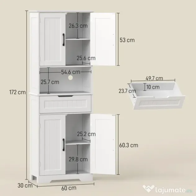 HOMCOM Mobilier de Bucătărie cu Sertar și 2 Dulapuri cu Rafturi Reglabile Alb | Aosom Romania
