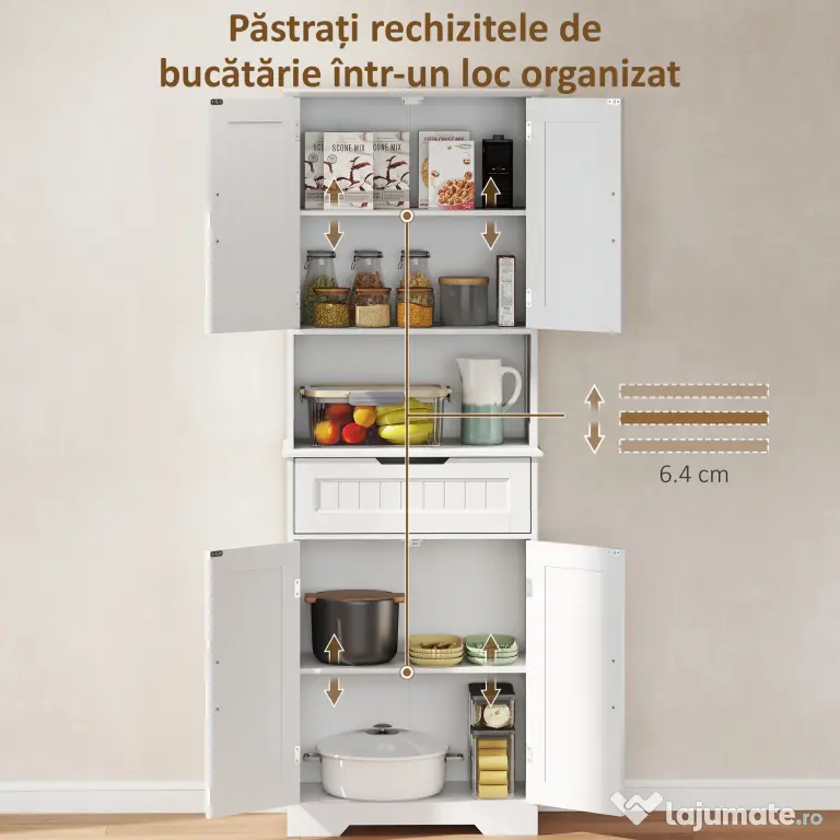 HOMCOM Mobilier de Bucătărie cu Sertar și 2 Dulapuri cu Rafturi Reglabile Alb | Aosom Romania