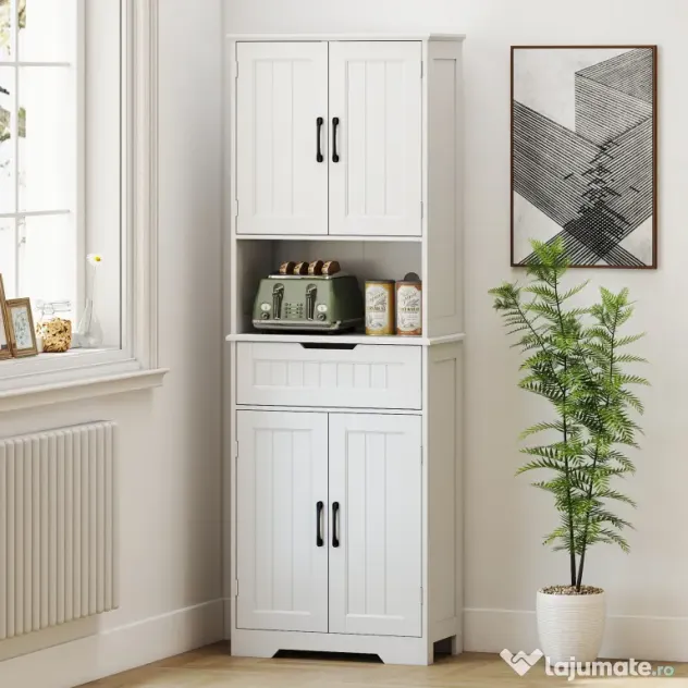 HOMCOM Mobilier de Bucătărie cu Sertar și 2 Dulapuri cu Rafturi Reglabile Alb | Aosom Romania