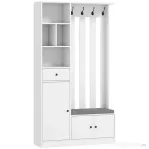 HOMCOM Cuier 180 cm cu Bancă pentru Pantofi, Soluție 4-în-1 cu Raft Reglabil, pentru Hol sau Living, Alb