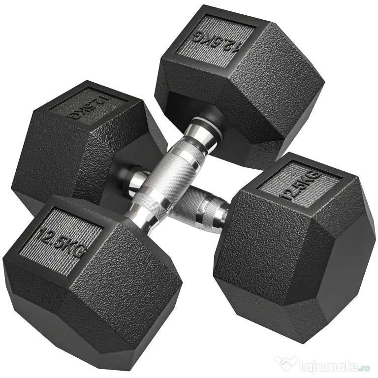 HOMCOM Gantere cu Mâner Zimțat, Fontă, 2 x 12,5 kg pentru Acasă, Sală, Antrenament Forță | Aosom Romania