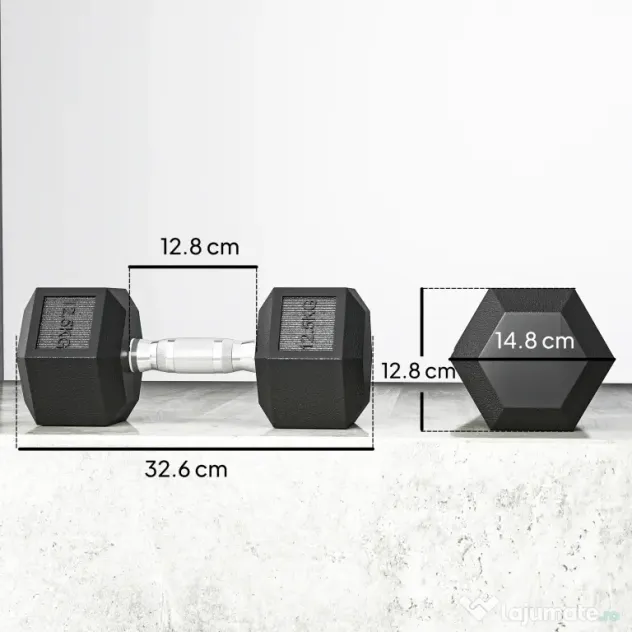 HOMCOM Gantere cu Mâner Zimțat, Fontă, 2 x 12,5 kg pentru Acasă, Sală, Antrenament Forță | Aosom Romania