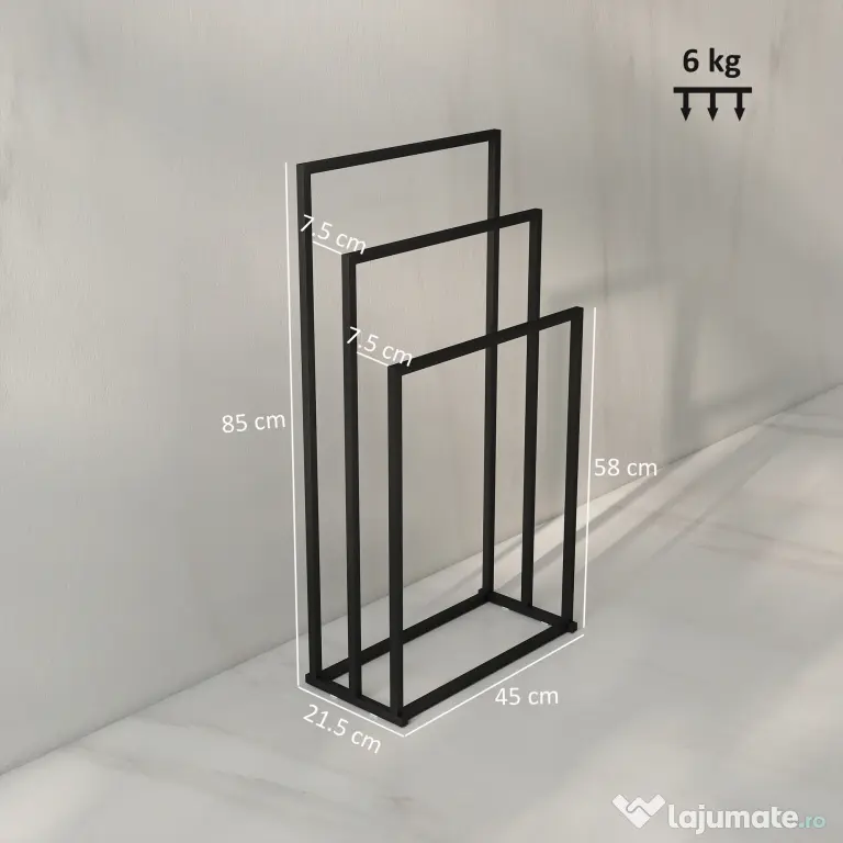 HOMCOM Suport pentru prosoape autoportant cu 3 brațe din oțel, 45x21.5x85 cm