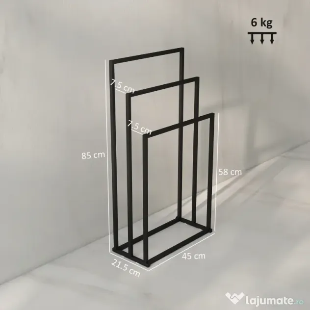 HOMCOM Suport pentru prosoape autoportant cu 3 brațe din oțel, 45x21.5x85 cm