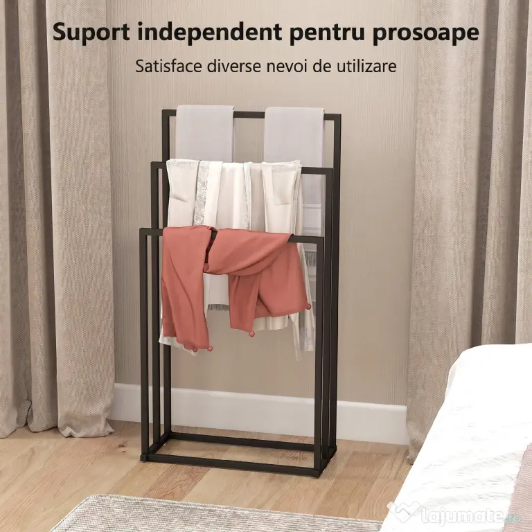 HOMCOM Suport pentru prosoape autoportant cu 3 brațe din oțel, 45x21.5x85 cm