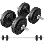 SPORTNOW Greutăți pentru Sală 2 în 1 de 42 kg cu 14 Discuri, Bară de Greutăți și Haltere, din Oțel, 180x24x24 cm, Negru | Aosom Romania
