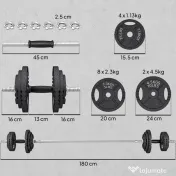 SPORTNOW Greutăți pentru Sală 2 în 1 de 42 kg cu 14 Discuri, Bară de Greutăți și Haltere, din Oțel, 180x24x24 cm, Negru | Aosom Romania