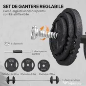 SPORTNOW Greutăți pentru Sală 2 în 1 de 42 kg cu 14 Discuri, Bară de Greutăți și Haltere, din Oțel, 180x24x24 cm, Negru | Aosom Romania