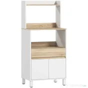 HOMCOM Dulap pentru Microunde din Lemn cu Raft, Blat Deschis, Sertar și Dulap, 60x40x131 cm, Alb | Aosom Romania
