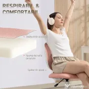 HOMCOM Scaun de Birou Ergonomic Rotativ din Material Tip Plasă Respirabil Fără Brațe, Înălțime Reglabilă, Roz | Aosom Romania
