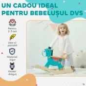 AIYAPLAY Cal de Lemn în Formă de Măgar pentru Copii cu Bază Largă, din Lemn, 59x27x43 cm, Verde Închis și Portocaliu | Aosom Romania