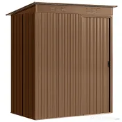 Outsunny Căsuță de Grădină 1.37m² din Metal, Montaj Ușor, Căsuță pentru Unelte de Grădină cu Orificii de Aerisire, Ușă Glisantă, Acoperiș Înclinat și Mănuși, 159x106x181 cm, Maro | Aosom Romania