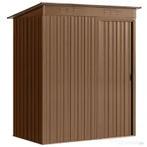 Outsunny Căsuță de Grădină 1.37m² din Metal, Montaj Ușor, Căsuță pentru Unelte de Grădină cu Orificii de Aerisire, Ușă Glisantă, Acoperiș Înclinat și Mănuși, 159x106x181 cm, Maro | Aosom Romania