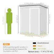 Outsunny Căsuță de Grădină 1.37m² din Metal, Montaj Ușor, Căsuță pentru Unelte de Grădină cu Orificii de Aerisire, Ușă Glisantă, Acoperiș Înclinat și Mănuși, 159x106x181 cm, Maro | Aosom Romania