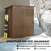 Outsunny Căsuță de Grădină 1.37m² din Metal, Montaj Ușor, Căsuță pentru Unelte de Grădină cu Orificii de Aerisire, Ușă Glisantă, Acoperiș Înclinat și Mănuși, 159x106x181 cm, Maro | Aosom Romania