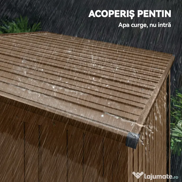 Outsunny Căsuță de Grădină 1.37m² din Metal, Montaj Ușor, Căsuță pentru Unelte de Grădină cu Orificii de Aerisire, Ușă Glisantă, Acoperiș Înclinat și Mănuși, 159x106x181 cm, Maro | Aosom Romania