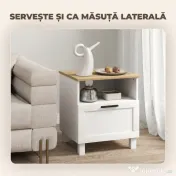 HOMCOM Noptieră Dormitor cu Sertar și Raft Deschis, Noptieră Modernă Compactă cu Picioare din Lemn de Pin, 45x38x50 cm, Alb | Aosom Romania