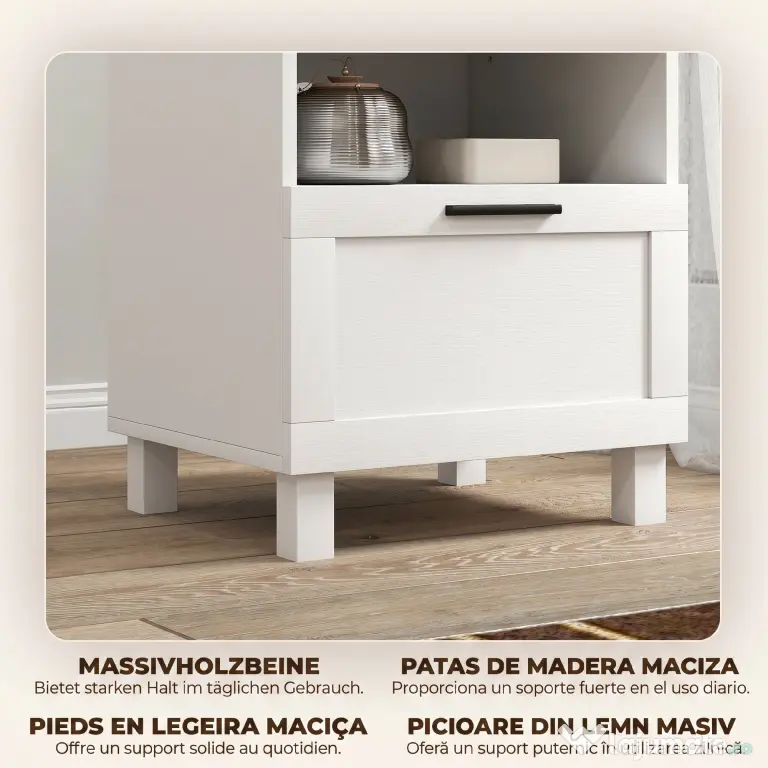 HOMCOM Noptieră Dormitor cu Sertar și Raft Deschis, Noptieră Modernă Compactă cu Picioare din Lemn de Pin, 45x38x50 cm, Alb | Aosom Romania