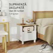 HOMCOM Noptieră Dormitor cu Sertar și Raft Deschis, Noptieră Modernă Compactă cu Picioare din Lemn de Pin, 45x38x50 cm, Alb | Aosom Romania